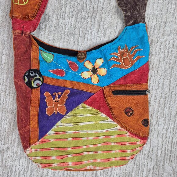 Rising International Patchwork Distressed Tye Die Multi Color Large Hobo Bag - Picture 6 of 16